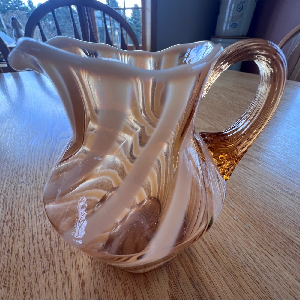 Fenton cameo opalescent glass spiral optic creamer or small pitcher.